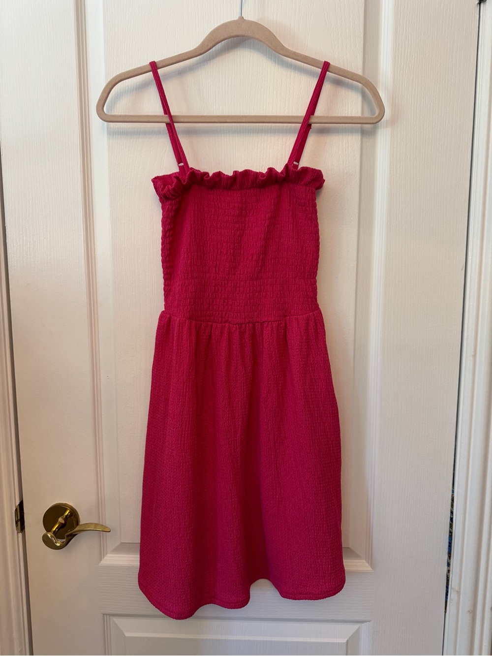 H&M Hot Pink Smocked Sundress with Ruffle Neckline